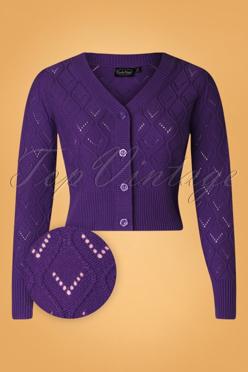 Vixen - 50s Chunky Knit Cardigan in Purple