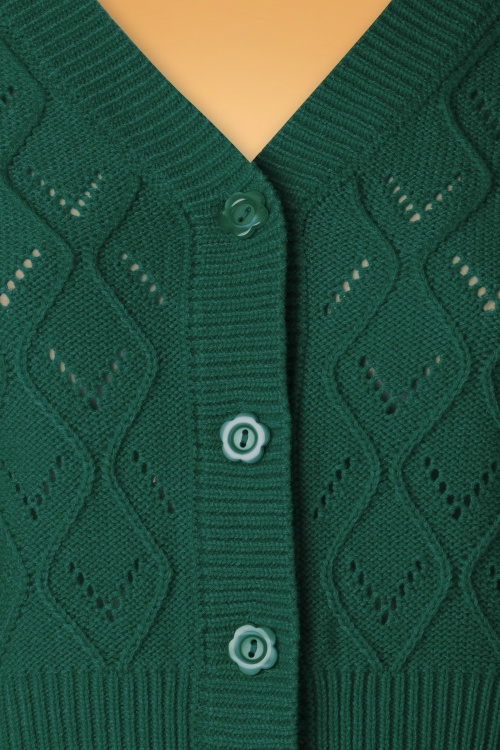 Vixen - Chunky Knit Cardigan Années 50 en Vert Pétrole 3