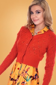 Vixen - 50s Chunky Knit Cardigan in Orange Red 2