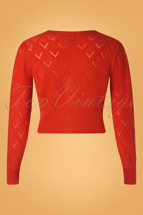 Vixen - Chunky Knit Cardigan Années 50 en Rouge Orangé 4