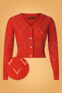 Vixen - Chunky Knit Cardigan Années 50 en Rouge Orangé