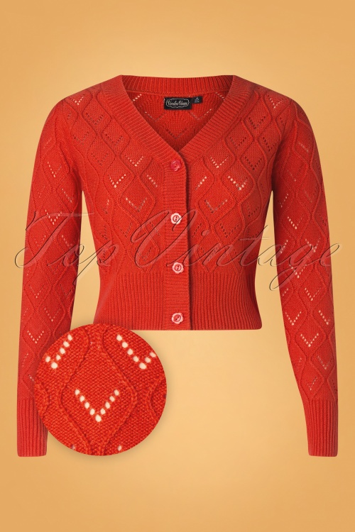 Vixen - 50s Chunky Knit Cardigan in Orange Red