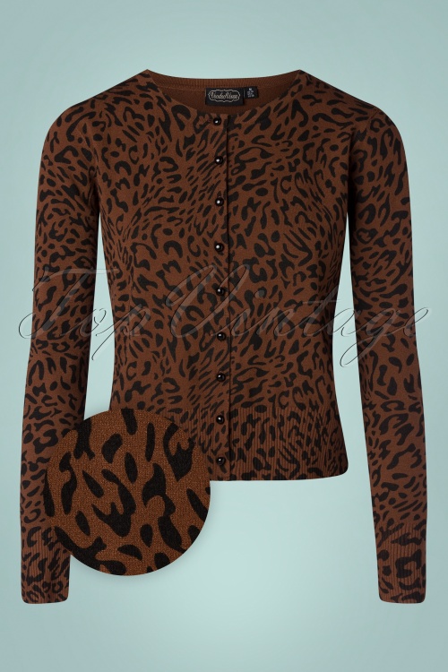 Vixen - 50s Petra Leopard Cardigan in Brown