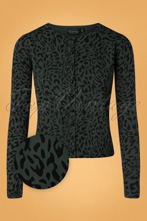 Vixen - 50s Petra Leopard Cardigan in Grey