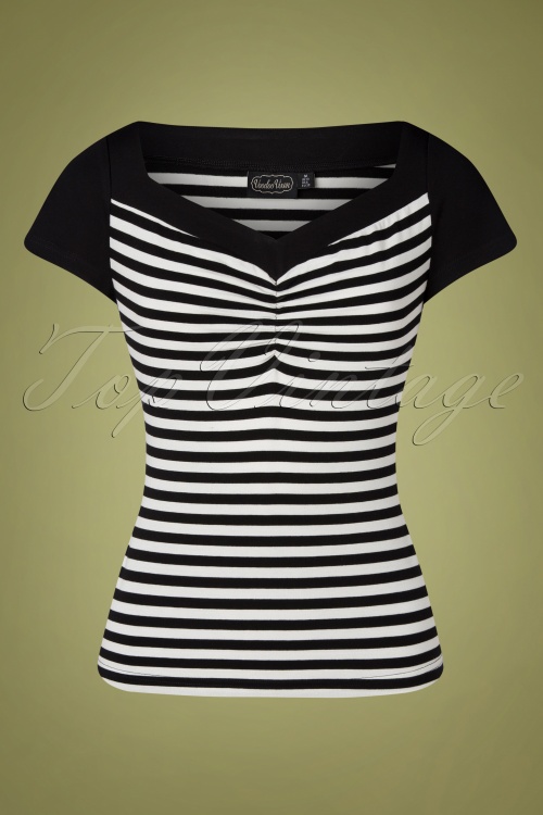 Vixen - 50s Suzie Striped Top in Black and White