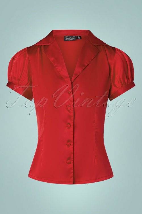 Vixen - 50s Shelley Puff Sleeve Blouse in Red