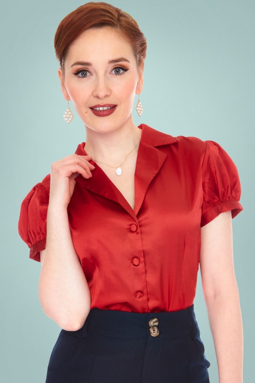 Vixen - 50s Shelley Puff Sleeve Blouse in Red 2