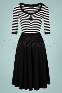 Vixen - 50s Sandy Striped Top Swing Dress in Black and White