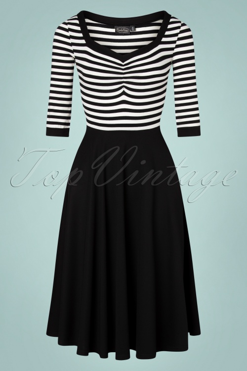 Vixen - Sandy Striped Top Swing Dress Années 50 en Noir et Blanc