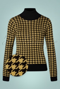 Vixen - 60s Houndstooth Rollneck Sweater in Black and Mustard