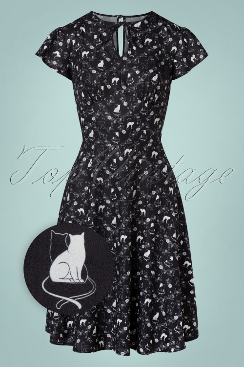 Vixen - 50s Kitty Flare Dress in Black