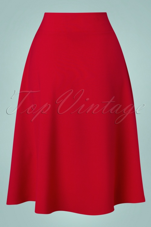 Vixen - 50s Day Deep Waistband Swing Skirt in Red 2
