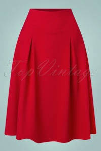 Vixen - 50s Day Deep Waistband Swing Skirt in Red