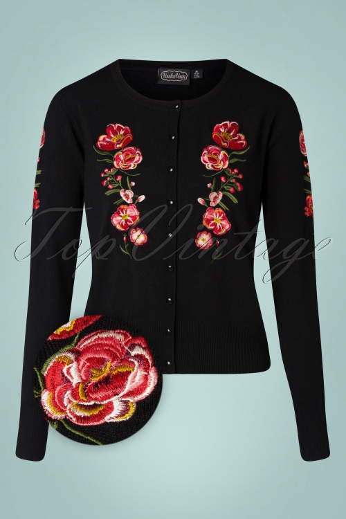 Vixen - 50s Senne Floral Cardigan in Black