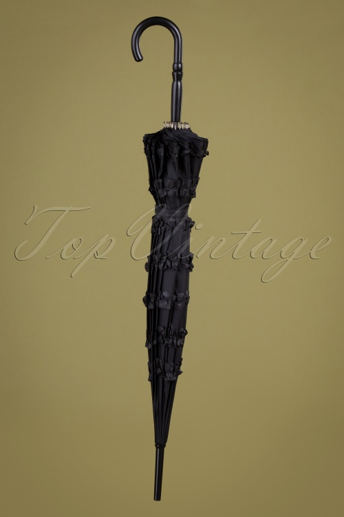 Collectif Clothing - Marilyn Striped Ruffle paraplu in zwart 3