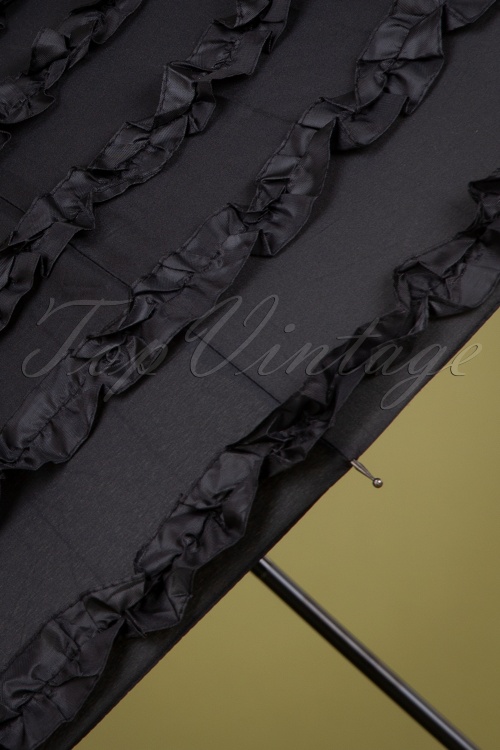 Collectif Clothing - Marilyn Streifen Regenschirm mit Rüschen in Schwarz 4