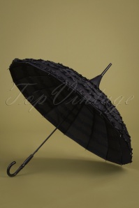 Collectif Clothing - 50s Marilyn Striped Ruffle Umbrella in Black 2