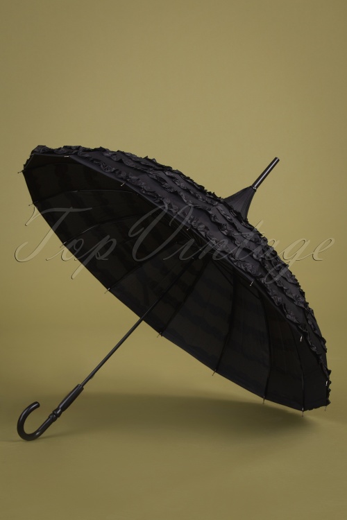 Collectif Clothing - Marilyn Streifen Regenschirm mit Rüschen in Schwarz 2
