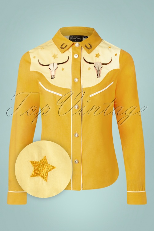 Vixen - Cowgirl westerse blouse in mosterd