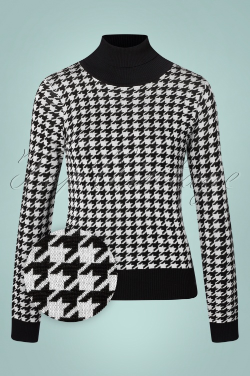 Vixen - Houndstooth Rollneck Sweater Années 60 en Noir et Blanc