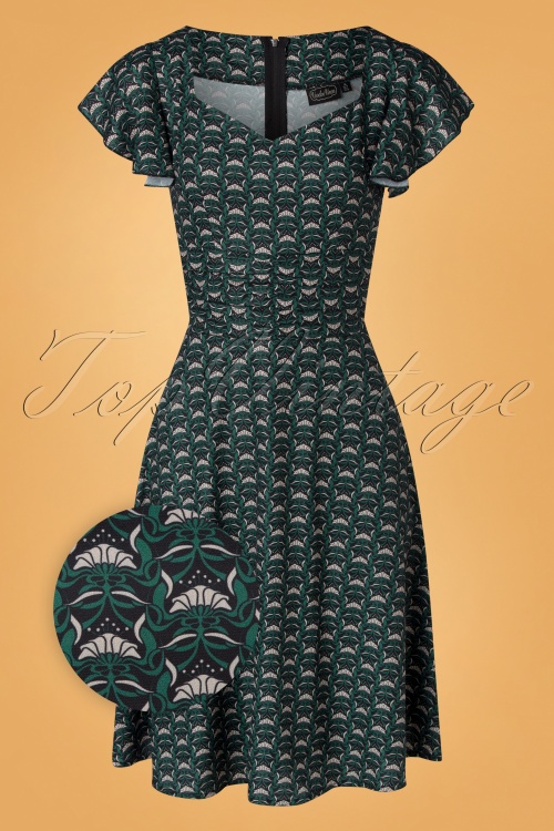 Vixen - 50s Fiona Flare Dress in Black and Green 2