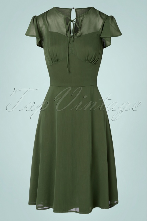 Vixen - 50s Peppa Flare Dress in Olive Green 2
