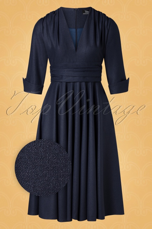 3/4 Sleeve Ruched Dress - Navy