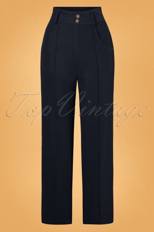Vixen - 40s Turn Up Trousers in Night Blue