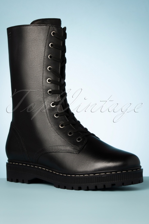 s.Oliver - 70s Leather Combat Look Boots in Black 3