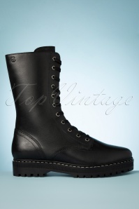 s.Oliver - 70s Leather Combat Look Boots in Black