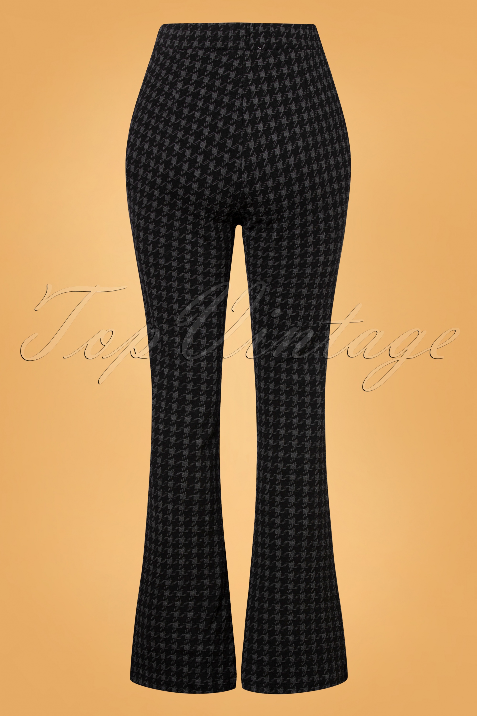 Smashed Lemon - Davina Houndstooth flared broek in zwart en grijs 2