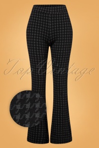 Smashed Lemon - 60s Davina Houndstooth Flared Trousers in Black and Grey