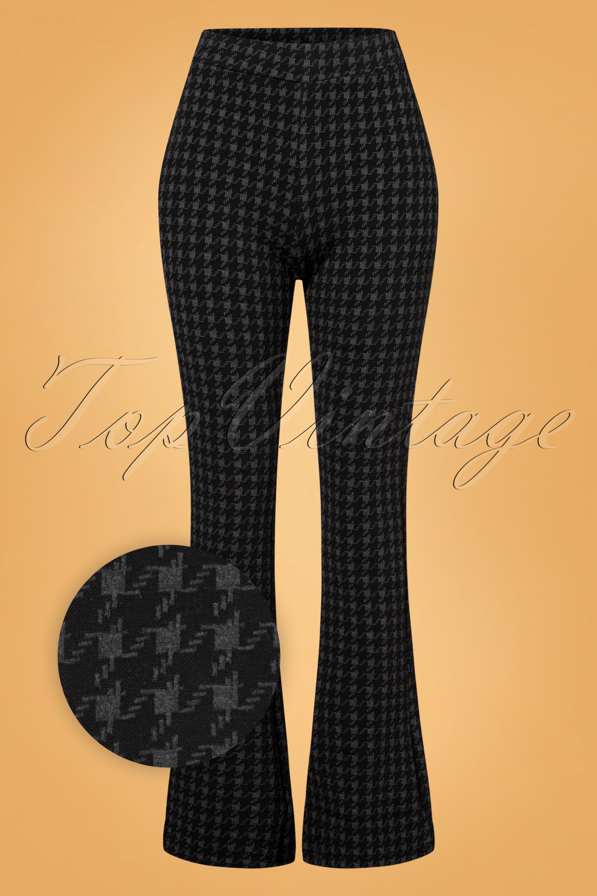 Smashed Lemon - Davina Houndstooth flared broek in zwart en grijs