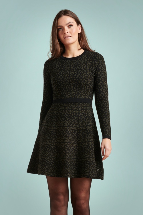 Smashed Lemon - 60s Georgie Knitted Dress in Black and Army 2
