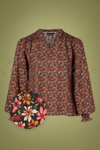 Smashed Lemon - 70s Deena Flowers Blouse in Black and Red