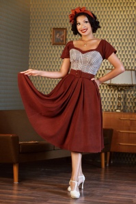 Miss Candyfloss - Mandisa Dora Feminine Tartan swing jurk in choco