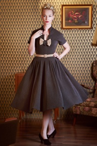 Miss Candyfloss - 50s Adelia Sadie Bow Swing Dress in Charcoal 2