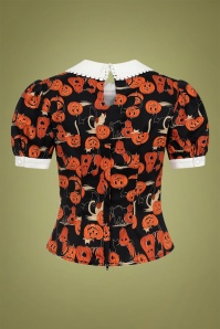 Collectif Clothing - 50s Peta Pumpkins And Cats Top in Black and Orange 4