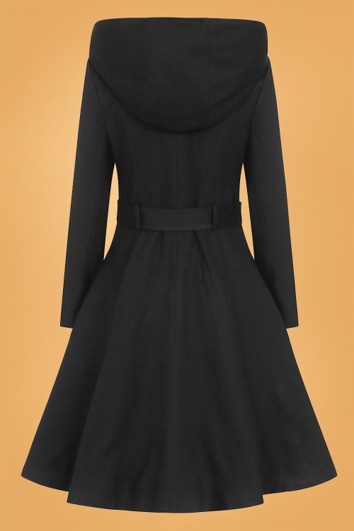 Collectif Clothing - 50s Olivia Padded Lining Hooded Swing Coat in Black 2