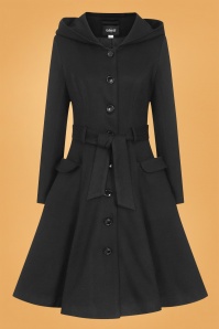 Collectif Clothing - 50s Olivia Padded Lining Hooded Swing Coat in Black