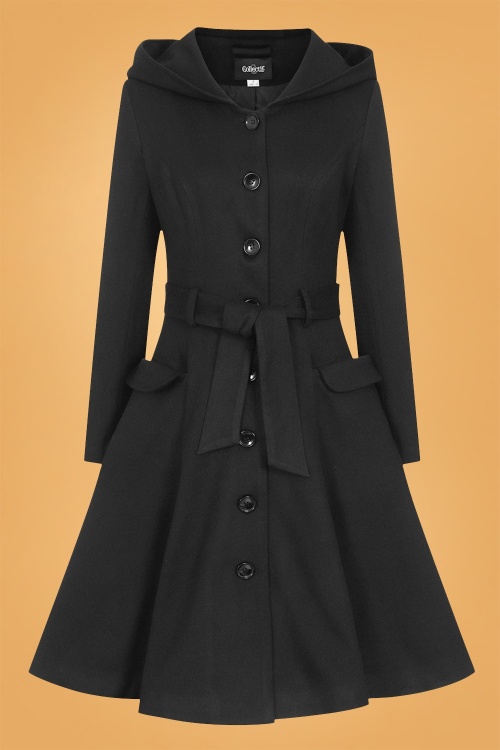 Collectif Clothing - 50s Olivia Padded Lining Hooded Swing Coat in Black