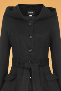 Collectif Clothing - Olivia Padded Lining Hooded Swing Coat Années 50 en Noir 3