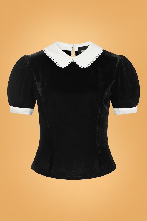 Collectif Clothing - 50s Peta Velvet Top in Black