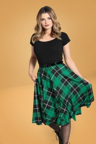 Bunny - 50s Beryl Check Swing Skirt in Black and Green 2