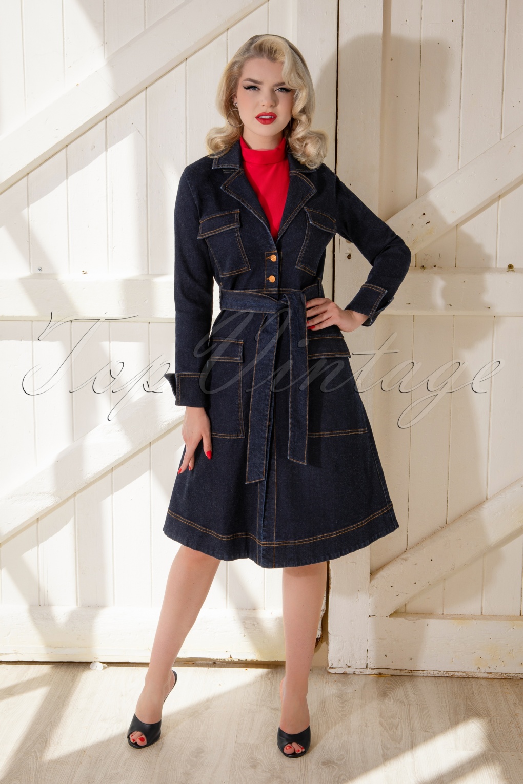 1950s Coats and Jackets History 50s Farah Trenchcoat in Dark Denim  AT vintagedancer.com