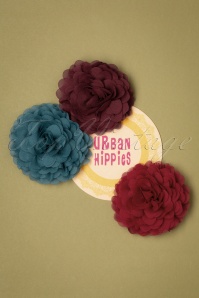 Urban Hippies - 70s Hair Flowers Set in Dark Storm, Blood Red and Porto