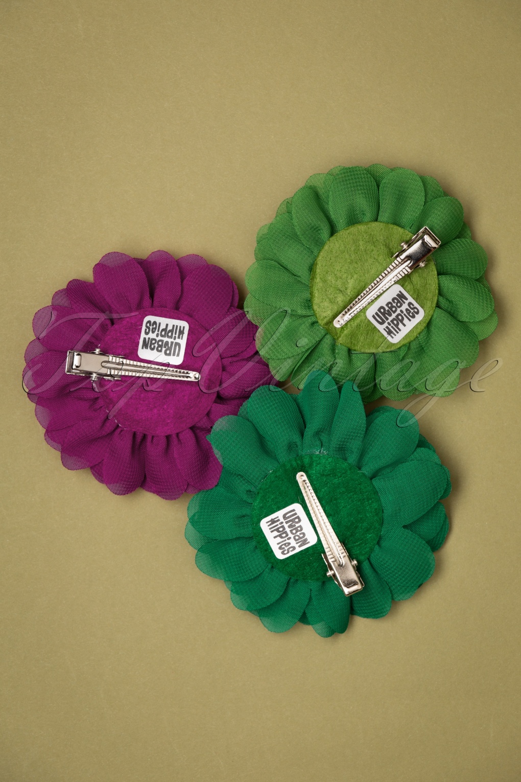 Urban Hippies 70s Hair Flowers Set in Clover, Meadow and Para Green