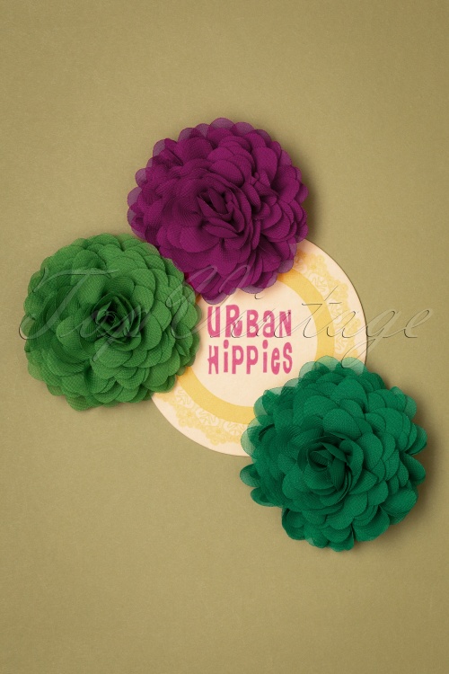Urban Hippies - Hair Flowers Set Années 70 en Trèfle, Prairie et Vert Para