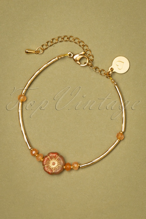 Urban Hippies - 70s Frivolous Flower Tube Bracelet in Gold and Peach
