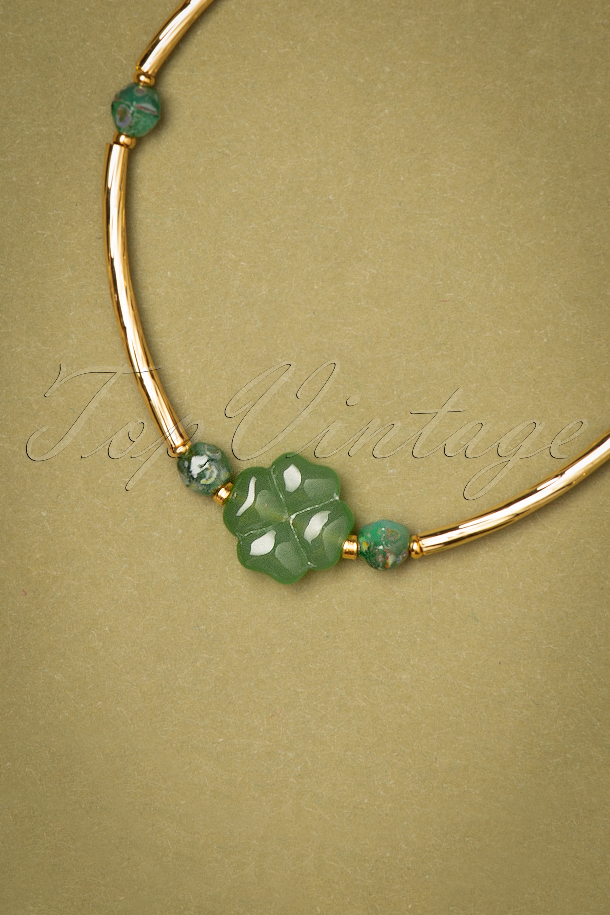 Urban Hippies - Lucky Clover Tube armband in goud en jade 2